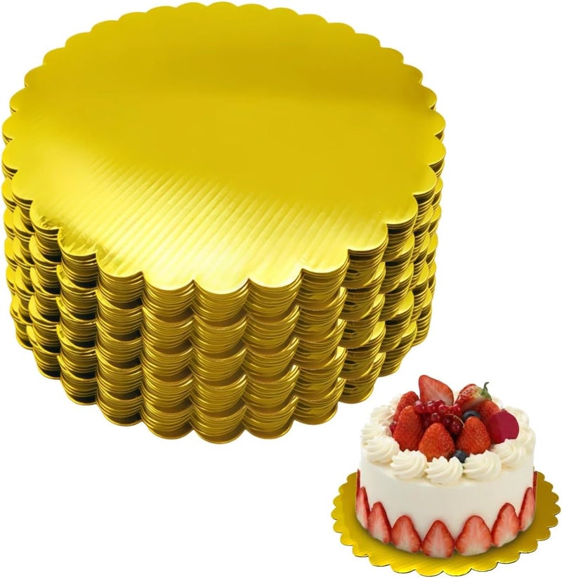Aumodizzy 50 Pcs 10 inch Gold Cake Boards Round, Food-Graded Cardboard, Waterproof and Oil-Proof, Sturdy Corrugated, Ideal for Baking, Cake DIY, Dessert and Craftin - Image 1